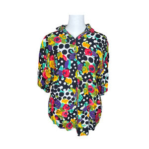 Vtg 80s Short Circuit Button-down Multi-color Mixed Print Artsy Funky Maximalist